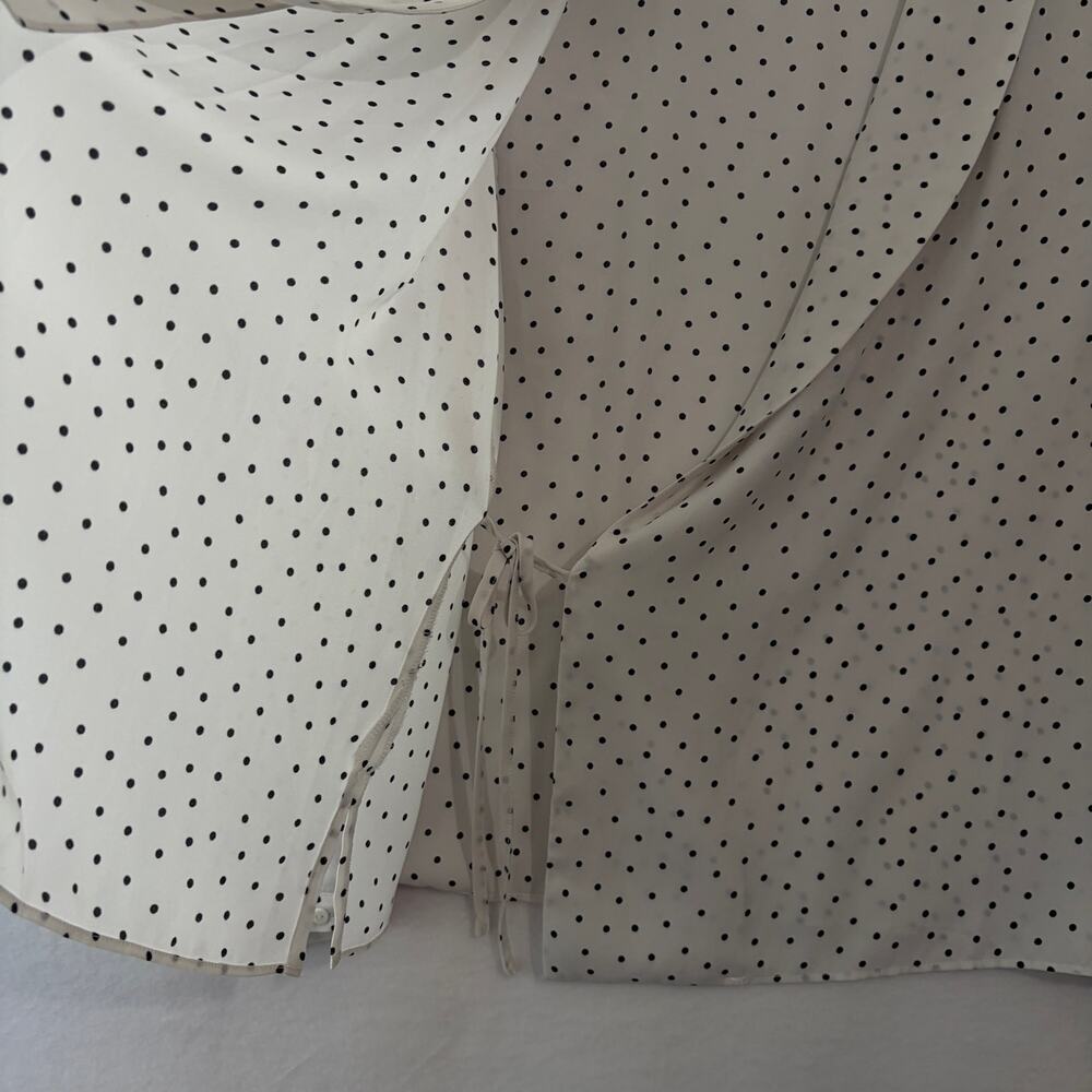 Adrianna Papell Wrap Blouse Womens XL White Black Polka Dots V-Neck Long Sleeve - Picture 7 of 7